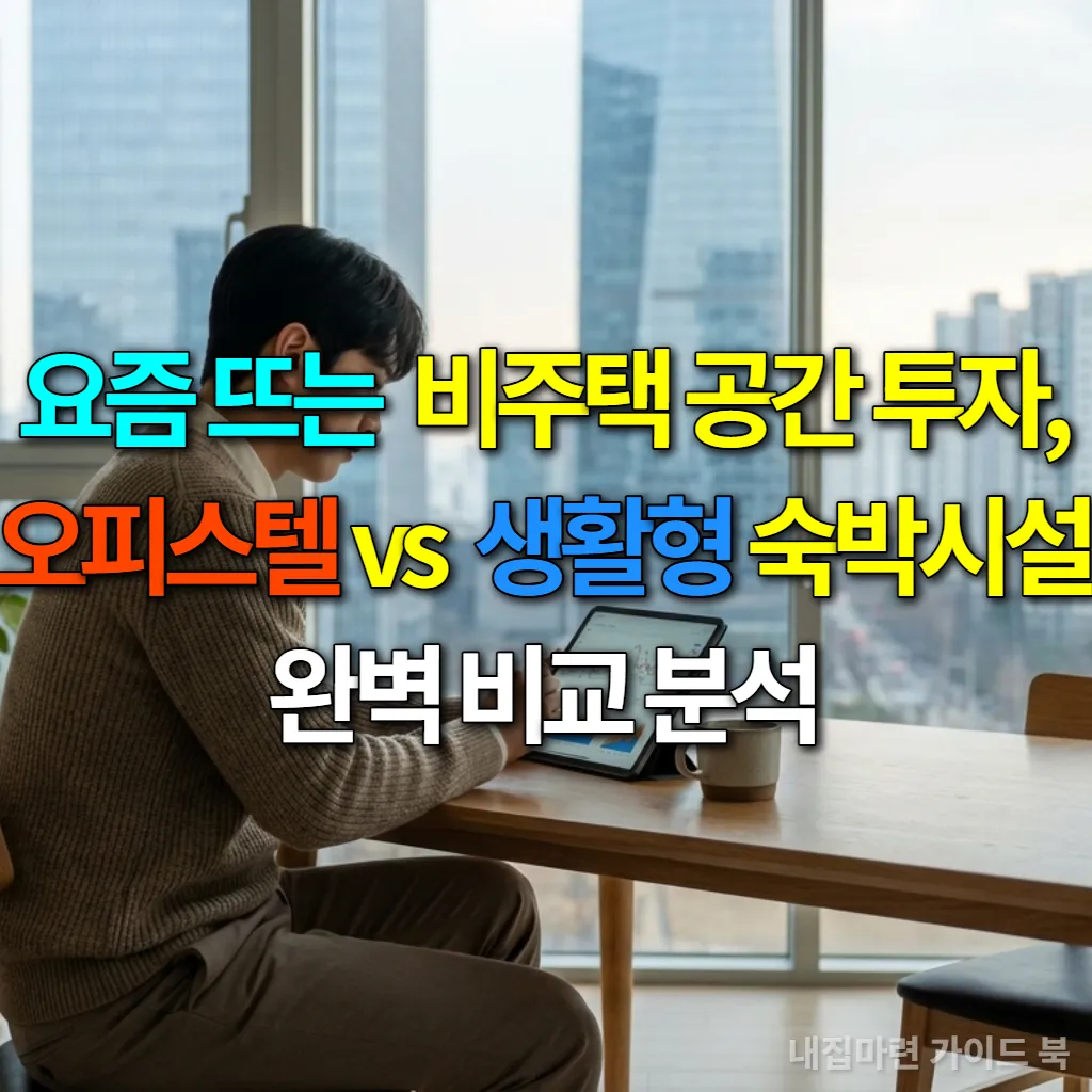 테이블에 태블릿을 놓고 비주택 부동산 투자 정보를 살펴보는 한국인 투자자.