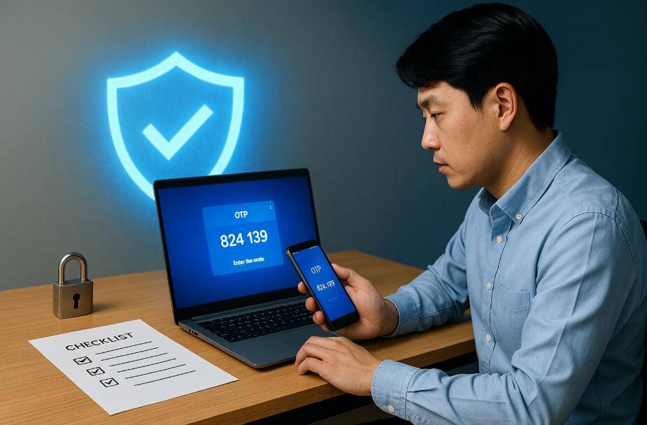 개인과 기업이 지켜야 할 사이버 보안 습관을 상징하는 장면