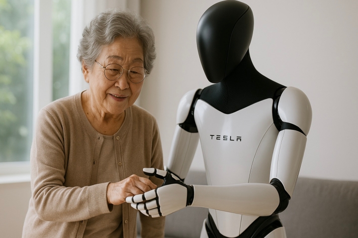 노인을 도와 주고 있는 옵티머스의 모습