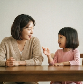 엄마가 아이 옆에서 함께 관찰하는 모습