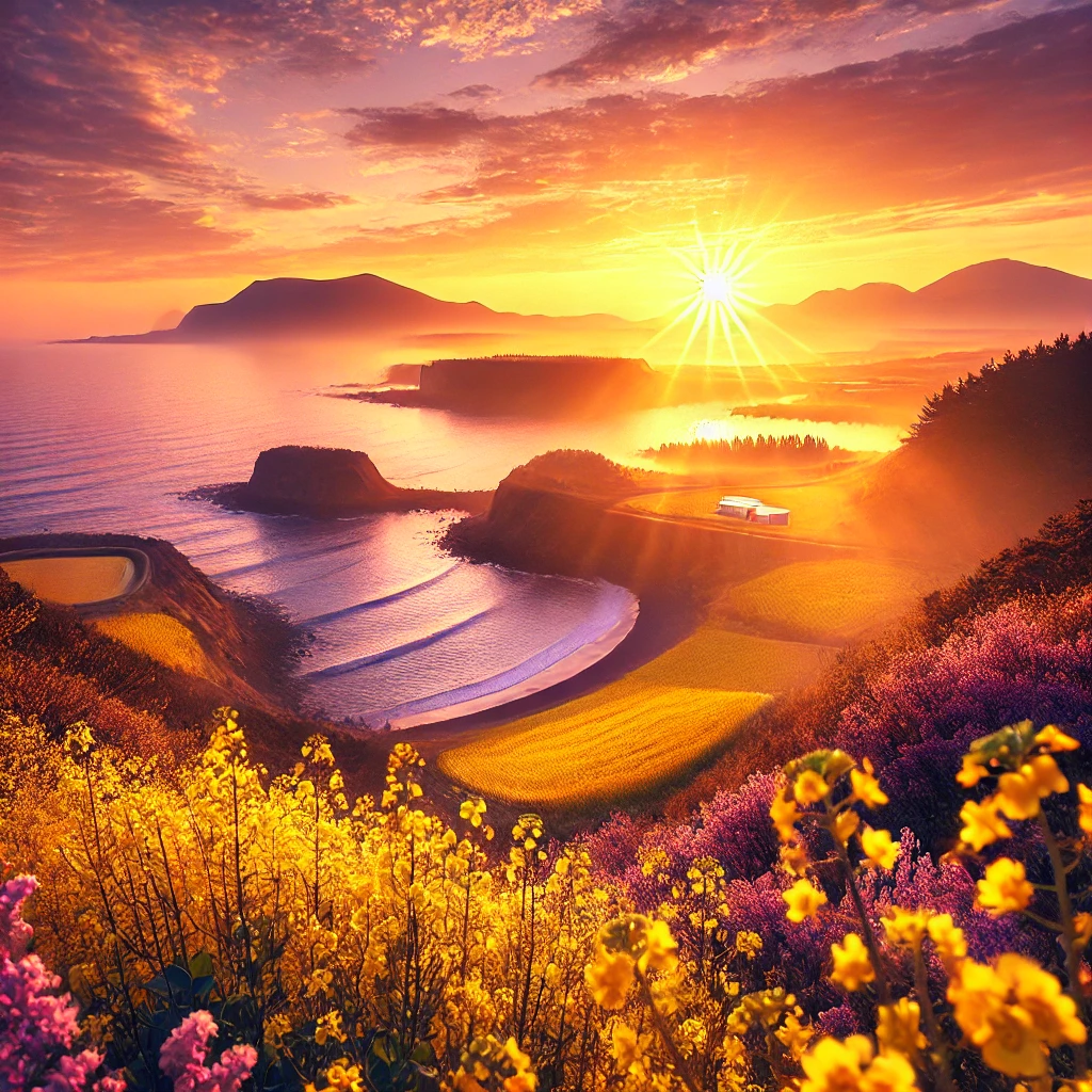 제주의 봄, 따스한 햇살 아래 펼쳐지는 일출 모습