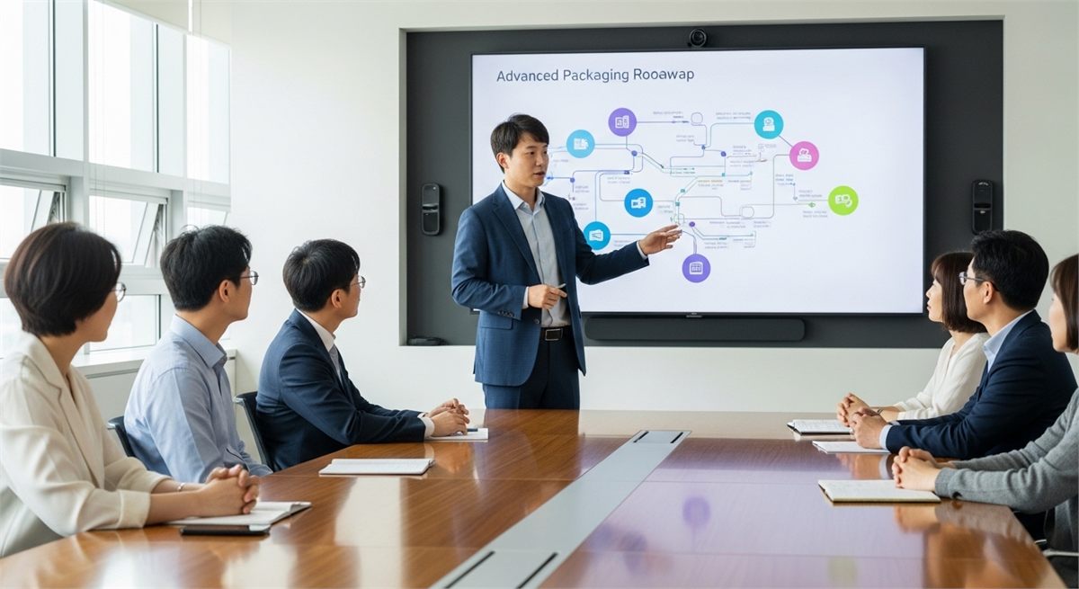 연구진이 차세대 패키징 로드맵을 논의하는 회의 장면 