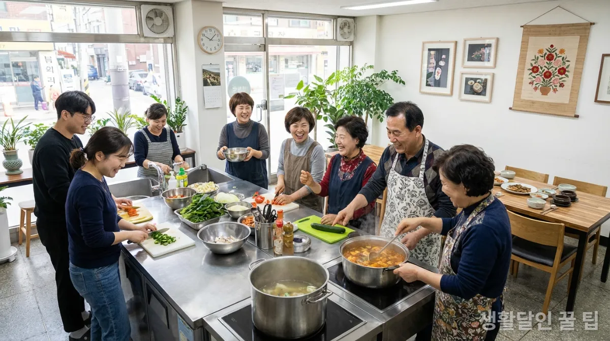 1인 가구들이 커뮤니티 활동에 참여하여 사회적 고립을 해소하는 모습