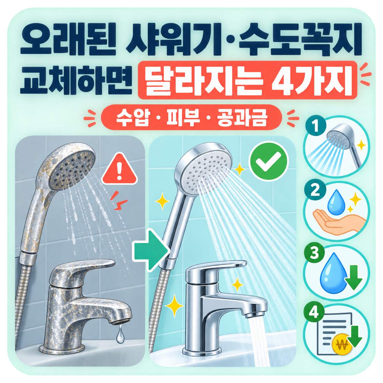 오래된 샤워기와 수도꼭지를 교체하면 달라지는 것들 4가지 (수압&middot;피부&middot;공과금)