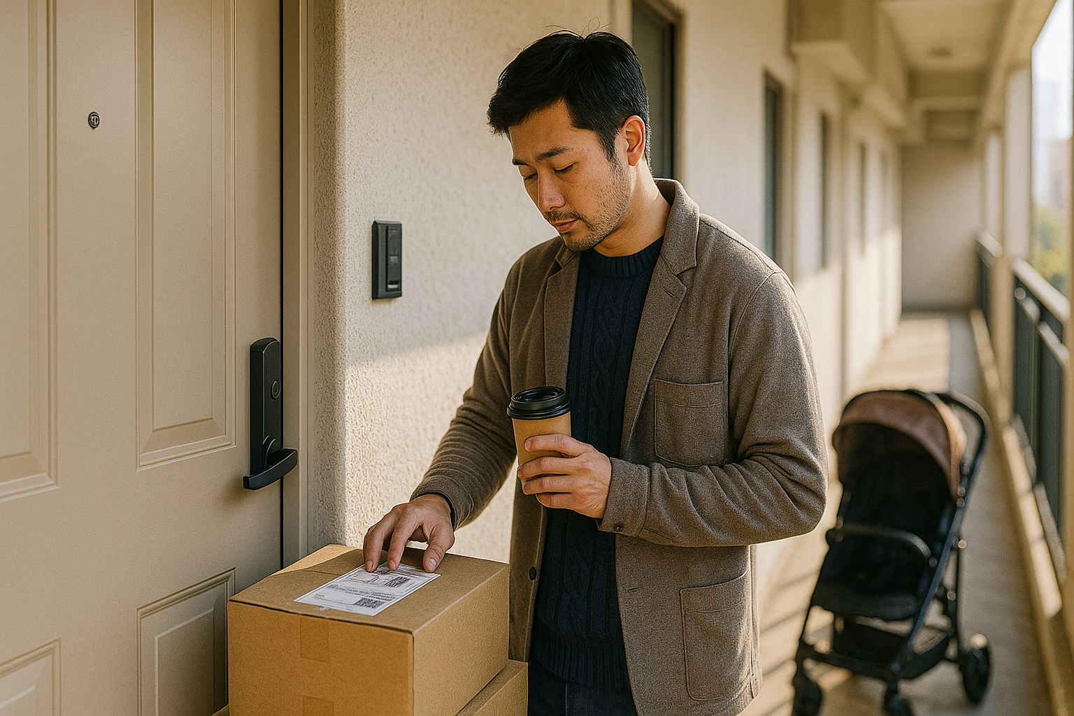 새벽 배송온 택배상자 확인