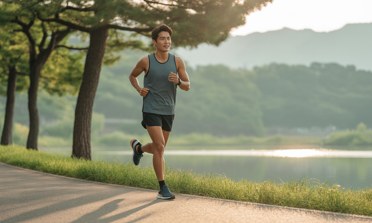 고혈압 초기증상-호수근처에서-달리기하는-모습