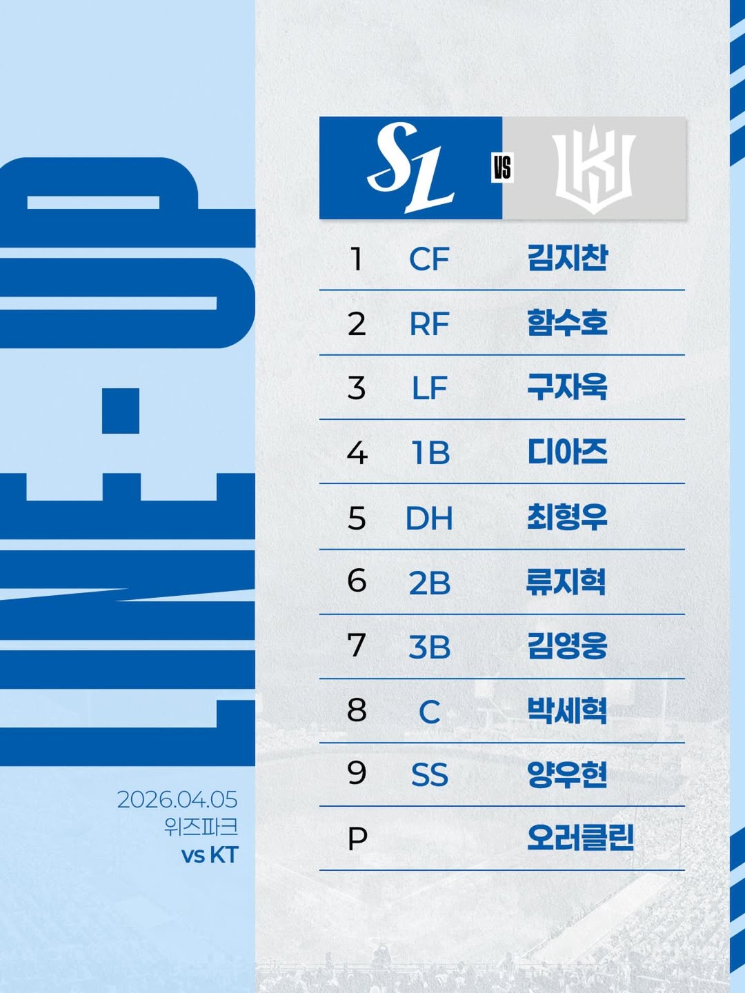 2026 KBO 최초 삼성 라이온즈 선발 전원 좌타자 라인업 KT 위즈 보쉴리 상대 데이터 분석