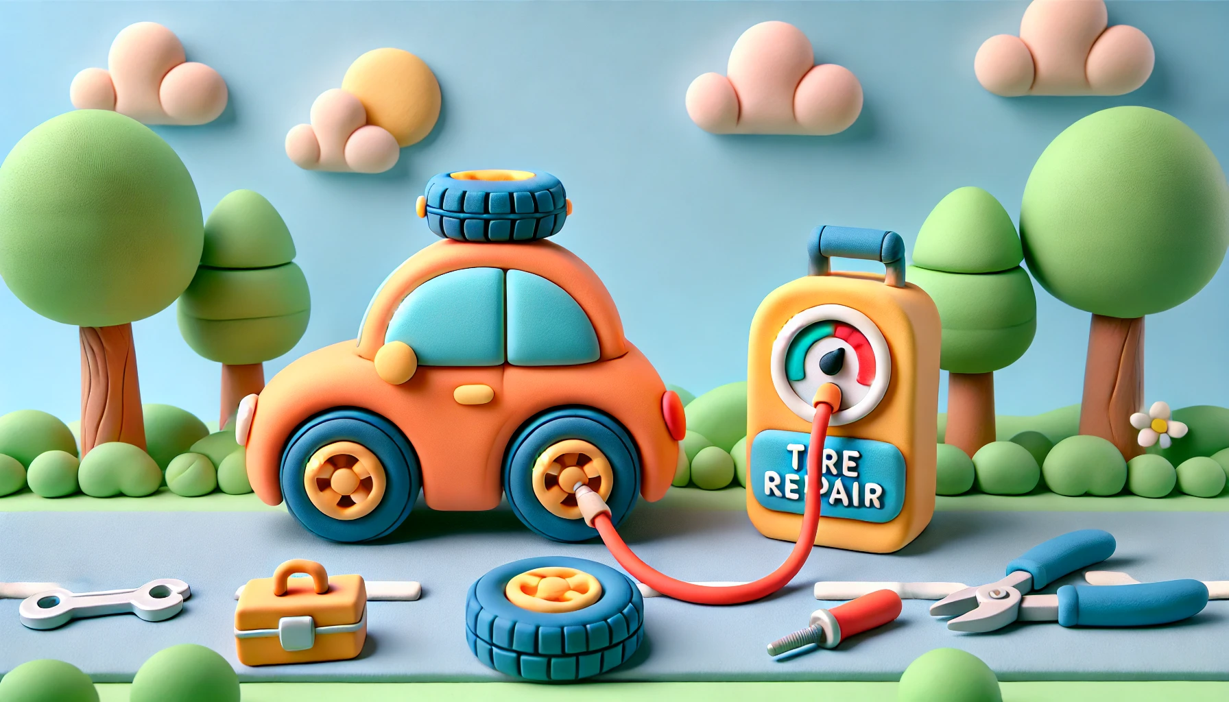 리페어 키트로 타이어 공기 넣기