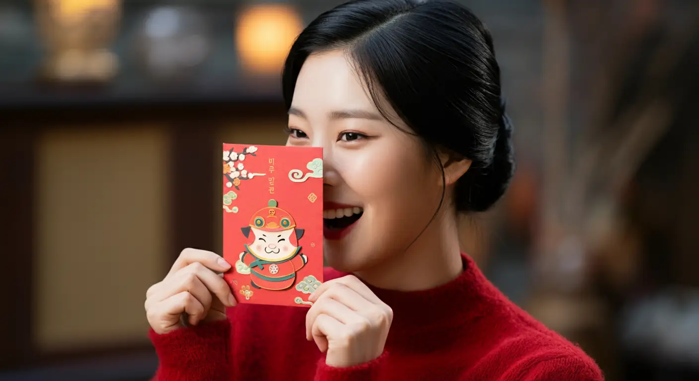 연하장을 들고 있는 여성