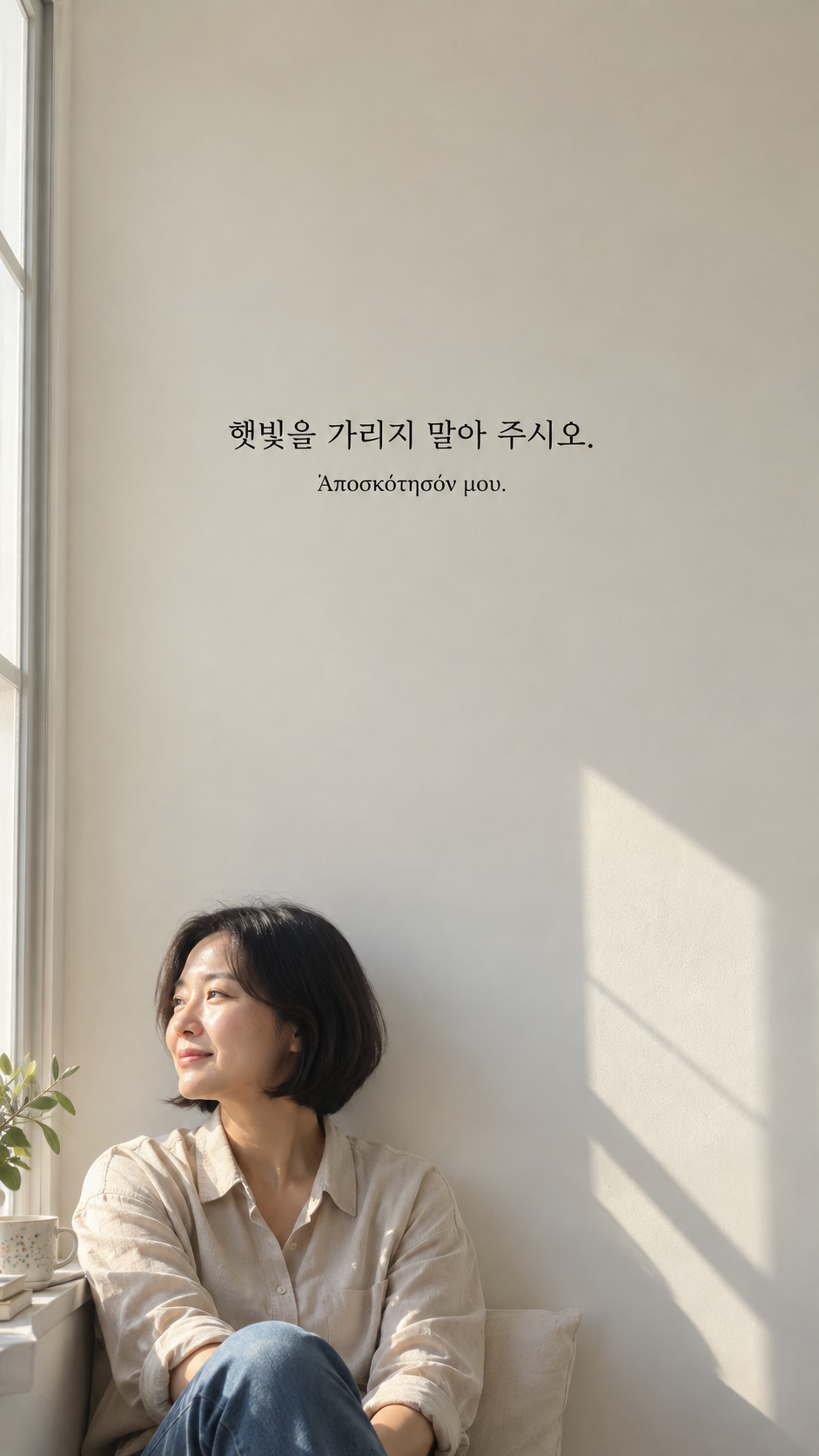 디오게네스 명언 1 햇빛을 가리지 말아 주시오. 한글과 그리스어 원문이 담긴 세로 사진