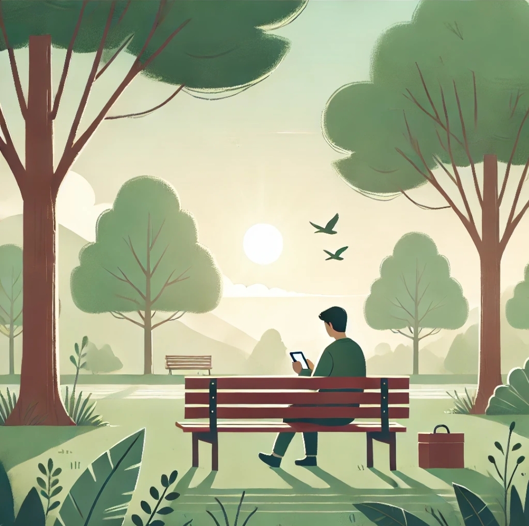 스마트폰 없이 자연을 즐기는 평온한 장면