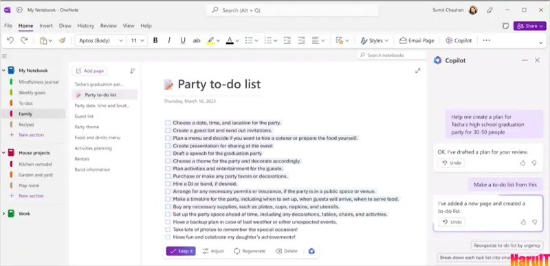 Ms365 Copilot in OneNote to-do list