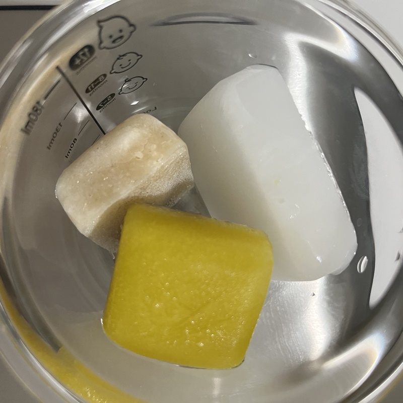 초기 이유식 쌀 30g 오트밀 15g 소고기 10g 애호박 15g 큐브