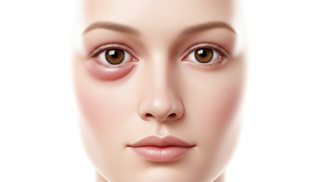 부비동암 한쪽 눈 돌출과 붓기 묘사