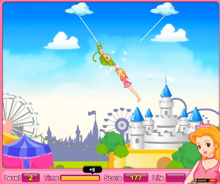 서커스-줄타기-쥬니어네이버-플래시게임-플레이2-점프하여-줄타기에-성공하는-화면