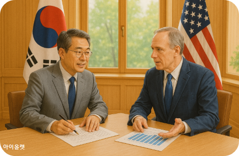 한미 국기와 협상 테이블