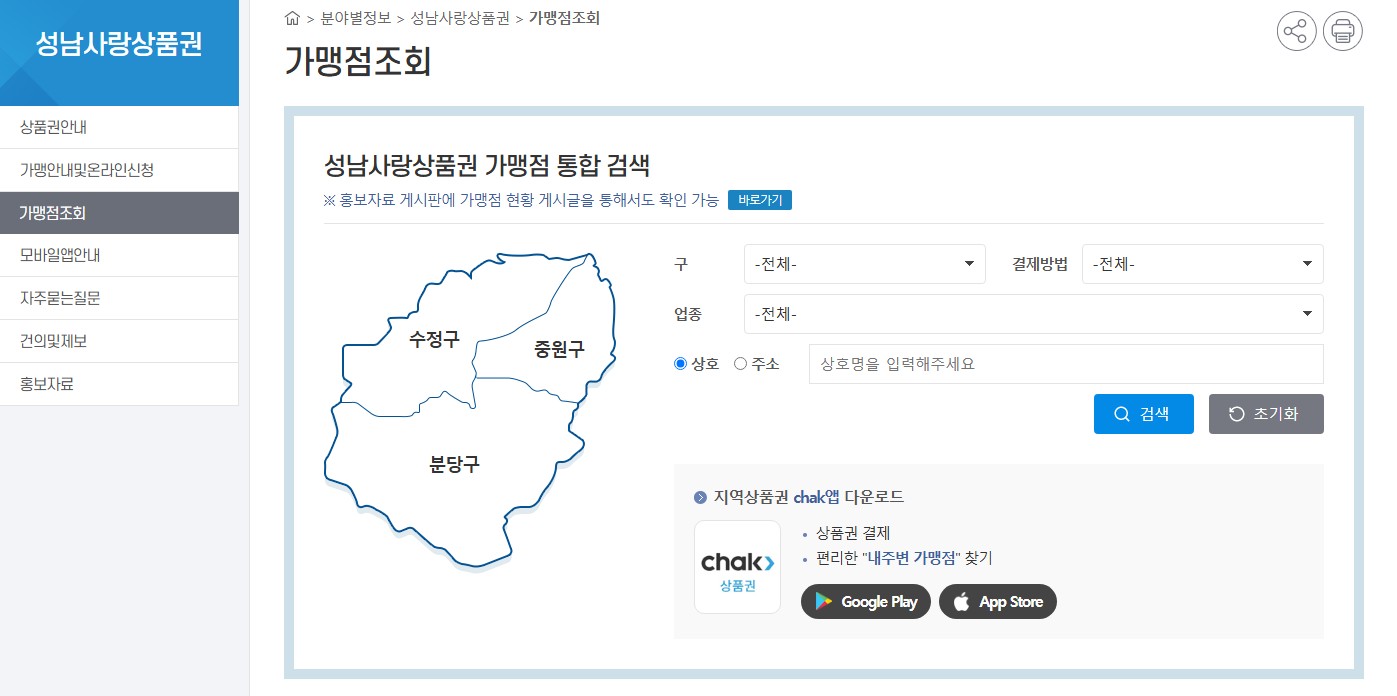 2025 성남시 민생회복 소비쿠폰 사용처 조회 방법