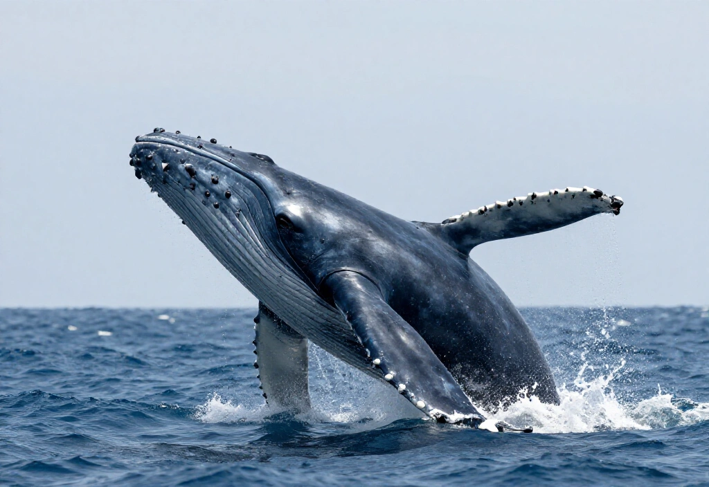 고래가 수면위로 올라오는 모습 ai 이미지