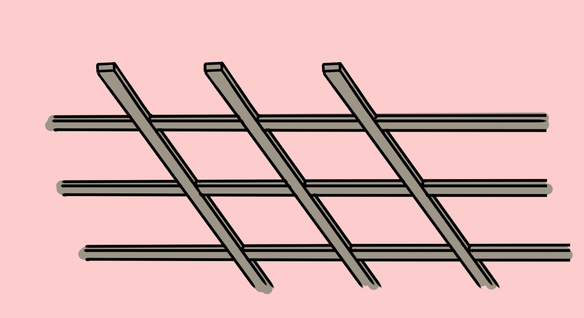 천장에 목상위에 석고보드를 부착하는 것의 이해를 돕기 위한 그림