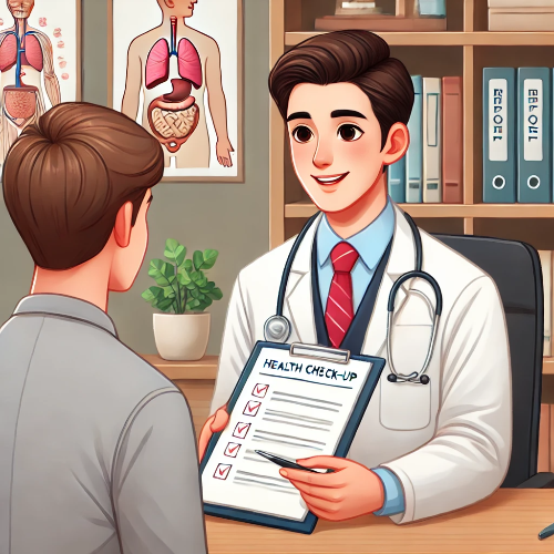 의사에게 건강검진 체크사항을 설명받는 모습