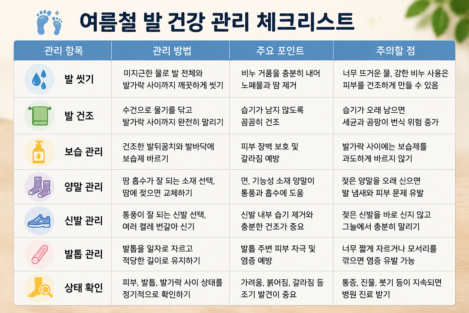 여름철 발 건강 관리 체크리스트