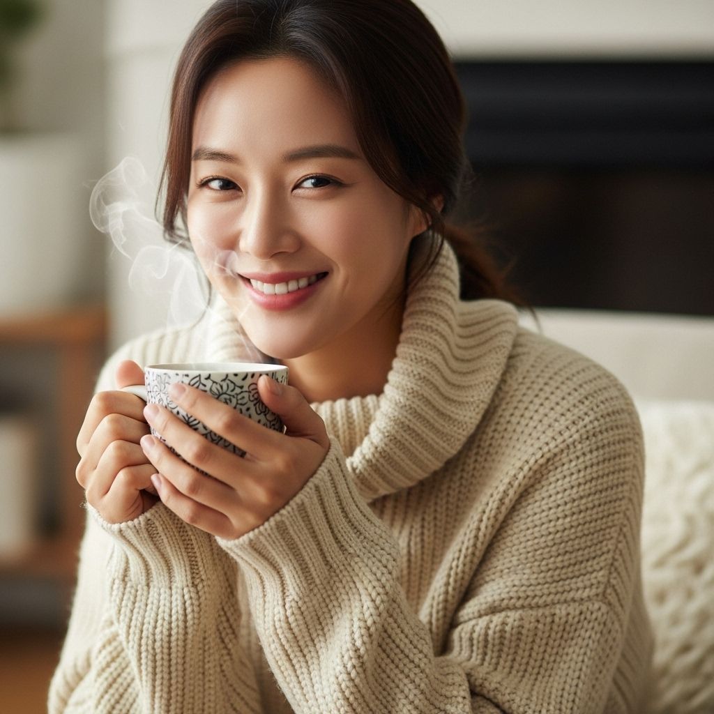 크리스마스 선물, 커피를 마시는 여성