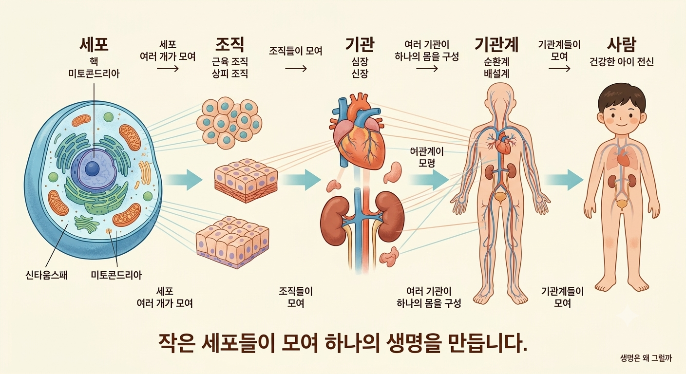 작은 세포들이 모여 하나의 생명을 만듭니다