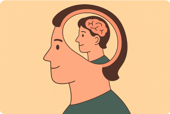 자기 생각을 관찰하는 뇌의 메타인지 기능을 상징하는 이미지