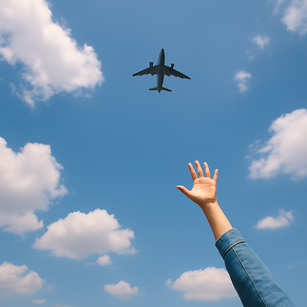 비행기를 향해 뻗은 손