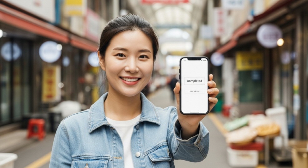 온라인 신청 완료 후 &ldquo;완료&rdquo; 문구가 뜬 화면