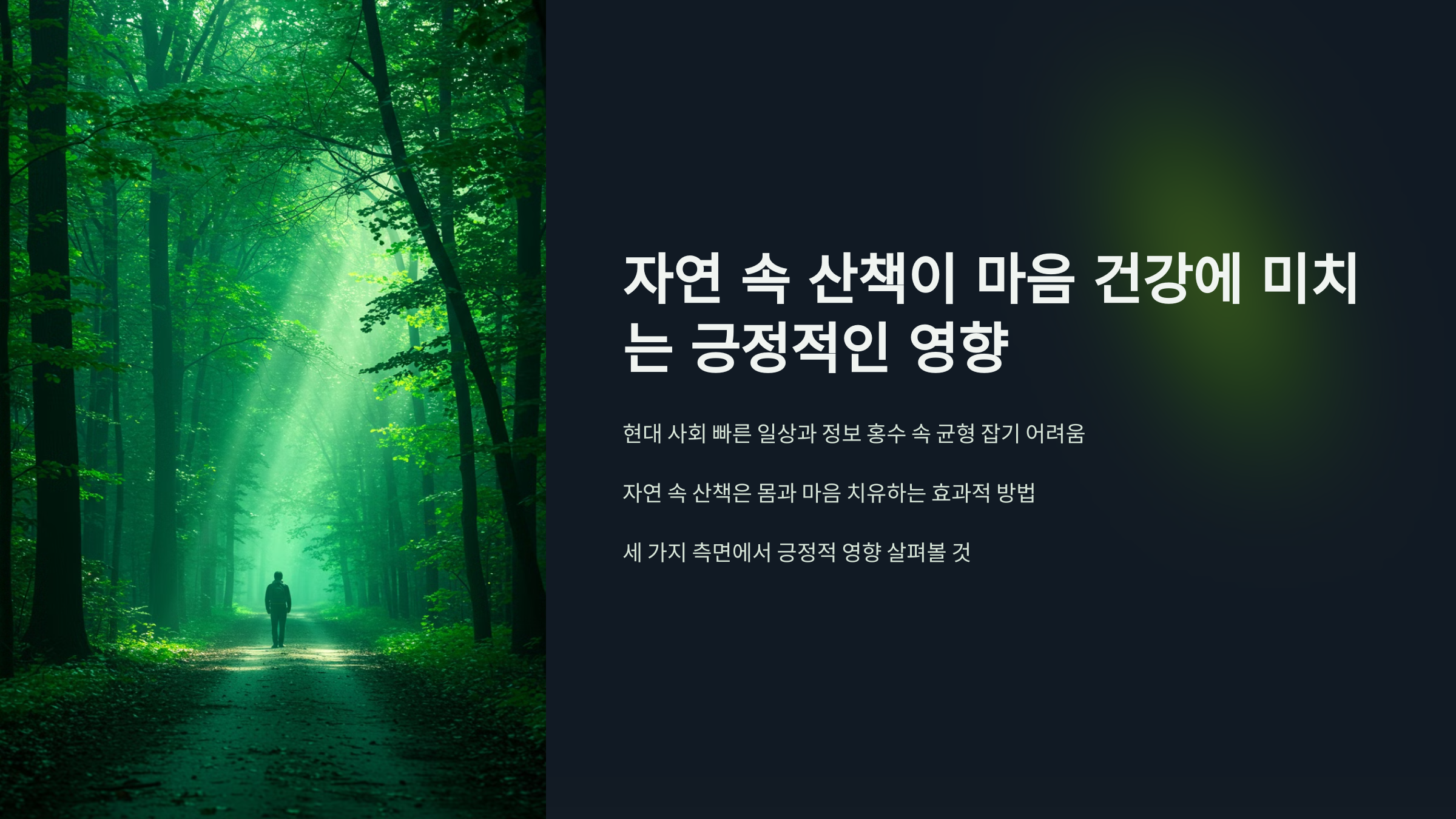 자연 속 산책이 마음 건강에 미치는 긍정적인 영향