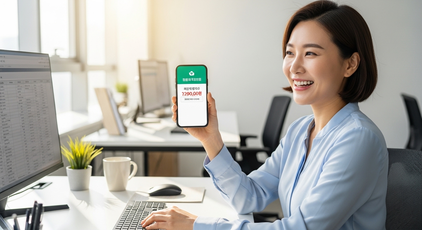 연말정산 환급금이 늘어나 기뻐하는 직장인 이미지