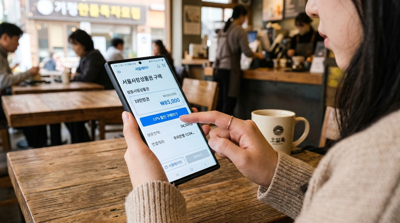 서울페이 플러스 앱에서 상품권을 구매하는 스마트폰 화면