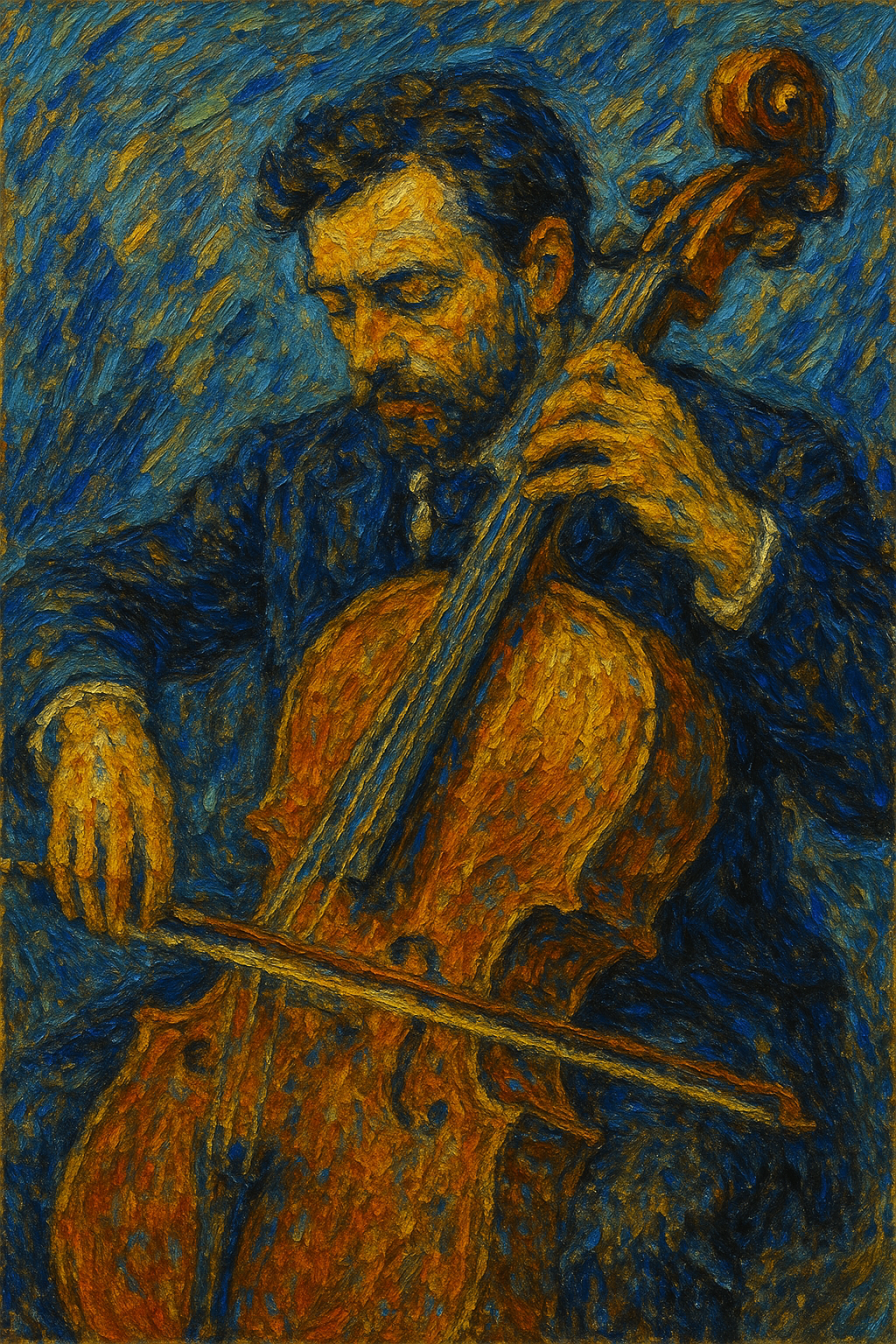 첼로연주하는 남자,임파스토,반고흐스타일ChatGPT Image