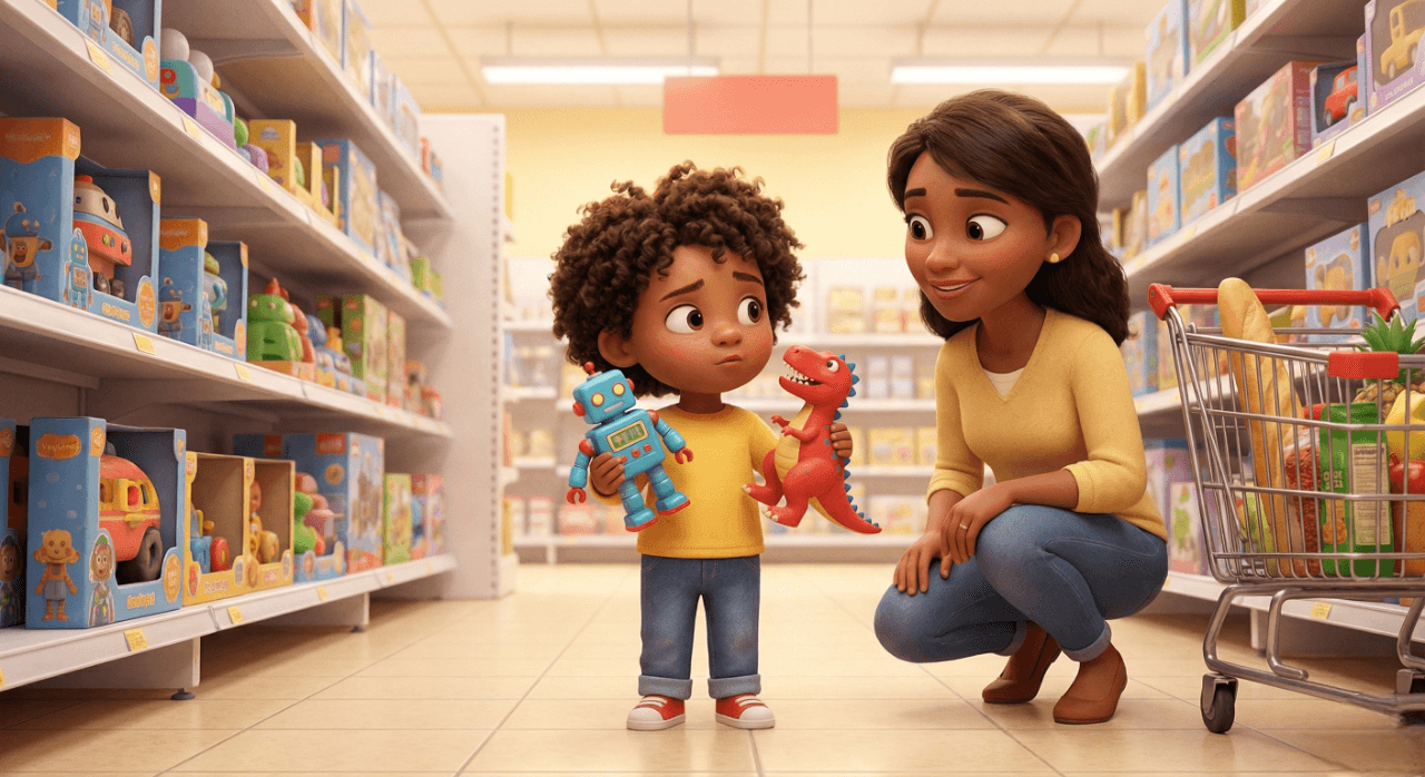 마트에서 장난감을 고르는 아이, 기회비용과 선택의 즐거움 교육