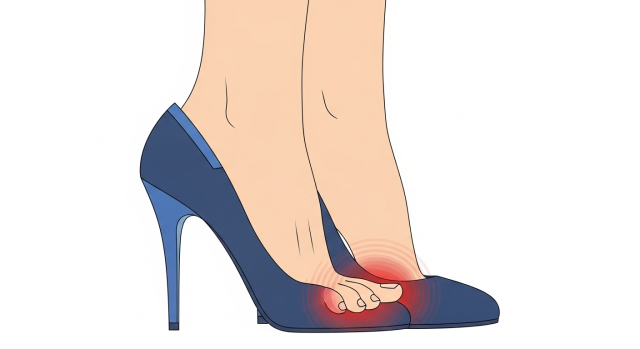 새끼발가락 통증, 꽉 끼는 신발 압박 모습