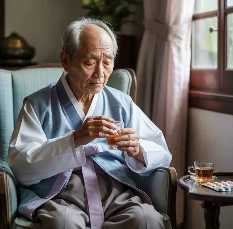 파킨슨병 치료약을 먹고 있는 이미지