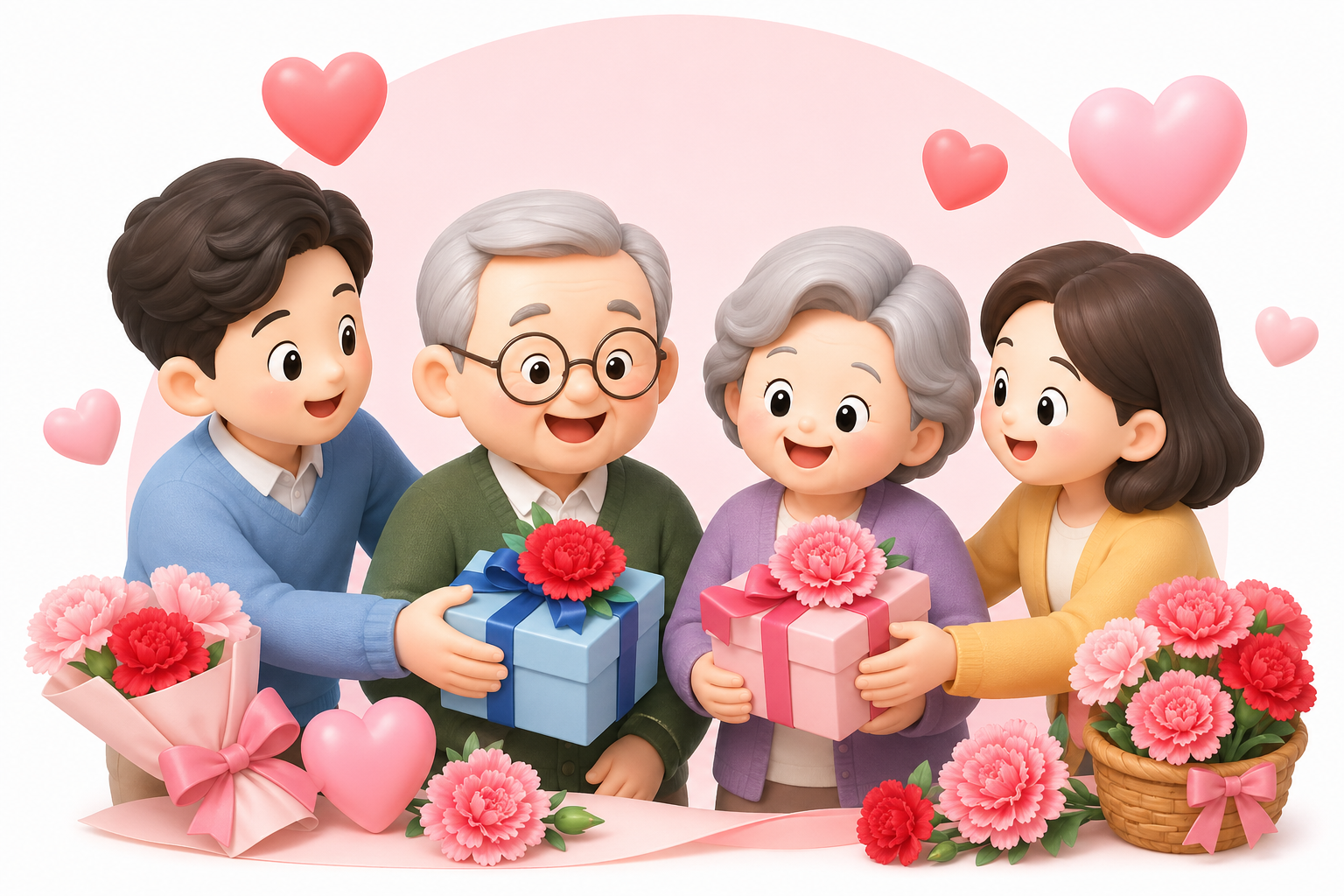 카네이션과 선물 상자 이미지