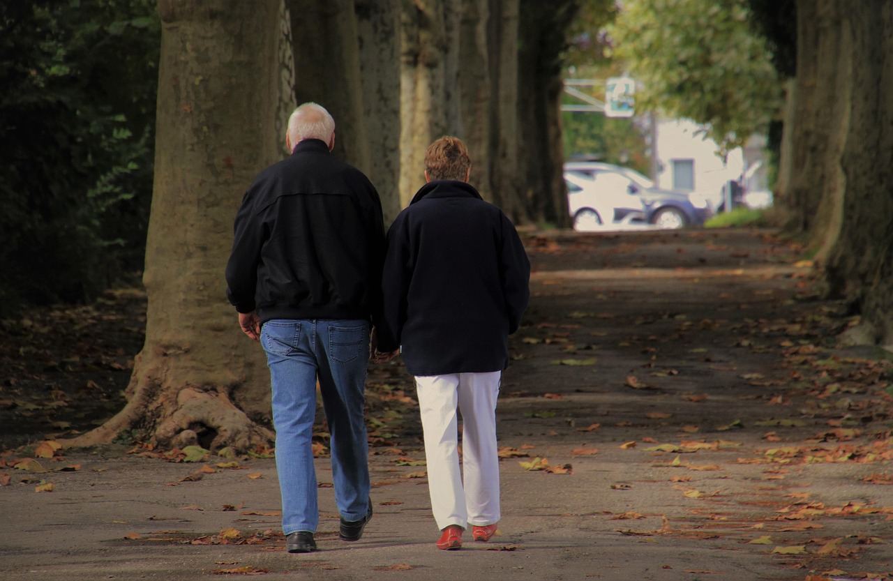 senior walking in park 관련 사진