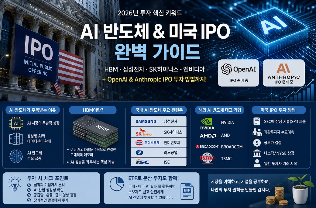 2026 AI 반도체 관련주 총정리|HBM부터 삼성전자·SK하이닉스·엔비디아 투자 포인트와 미국 IPO 경험까지
