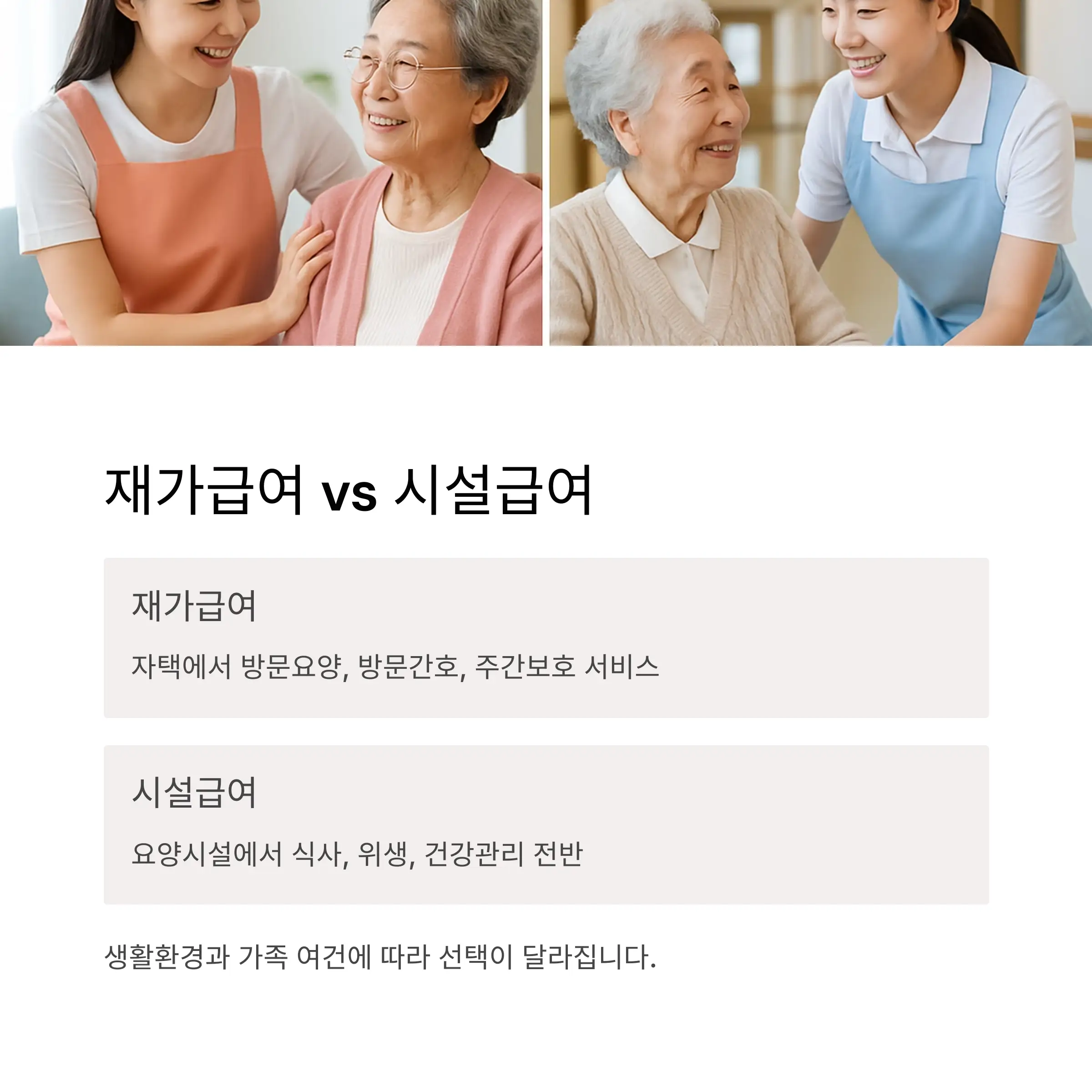 재가급여 vs 시설급여: 내게 맞는 돌봄은?