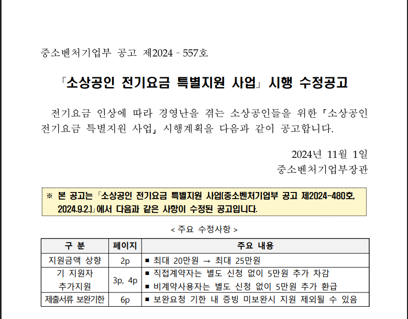 소상공인 전기요금 감면 지원대상 목적