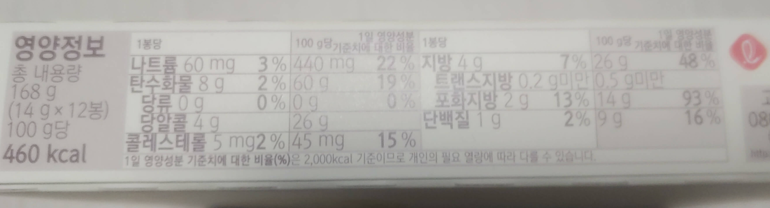 무설탕 초콜릿칩 영양성분