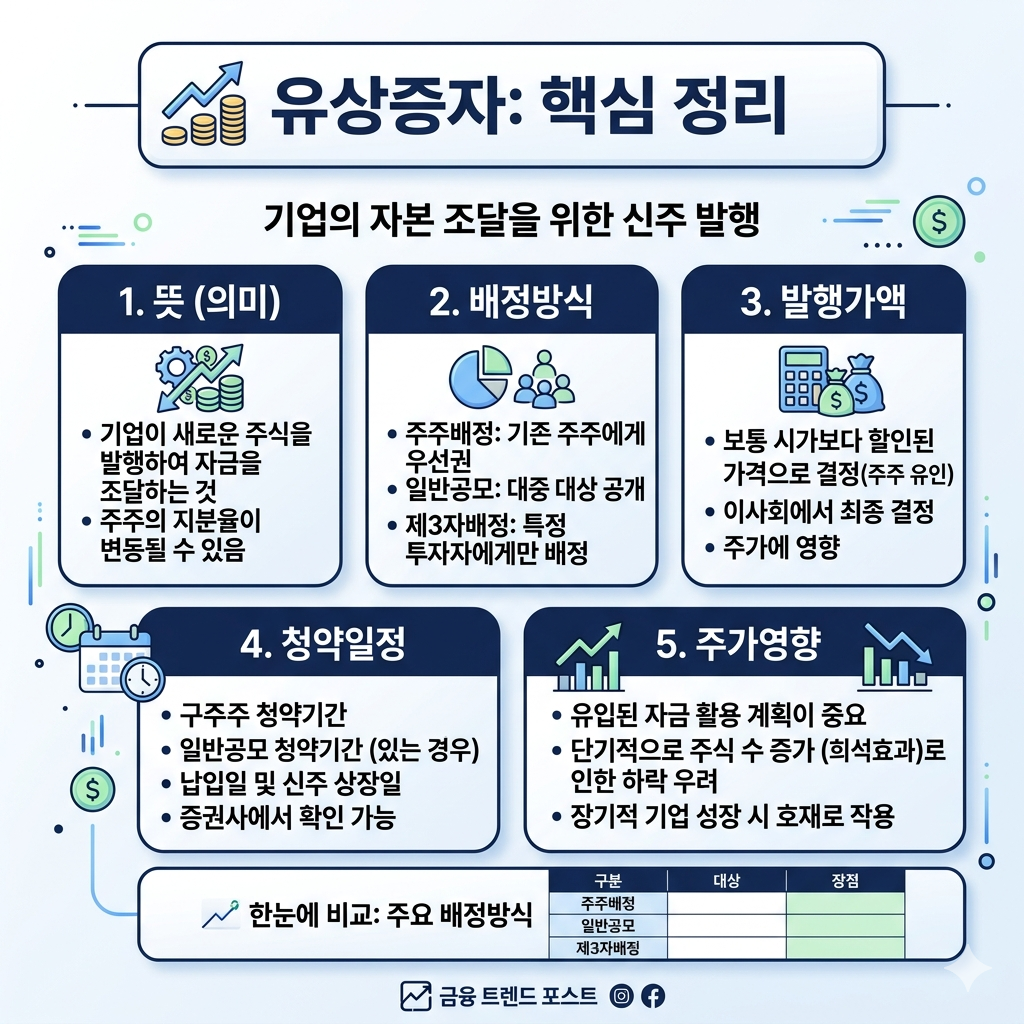 유상증자 뜻, 종류, 공시 보는 법과 주가 영향 인포그래픽