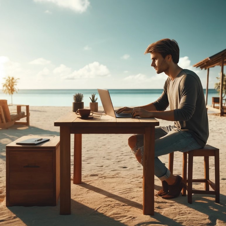 원격으로 일하는 젊은 전문가