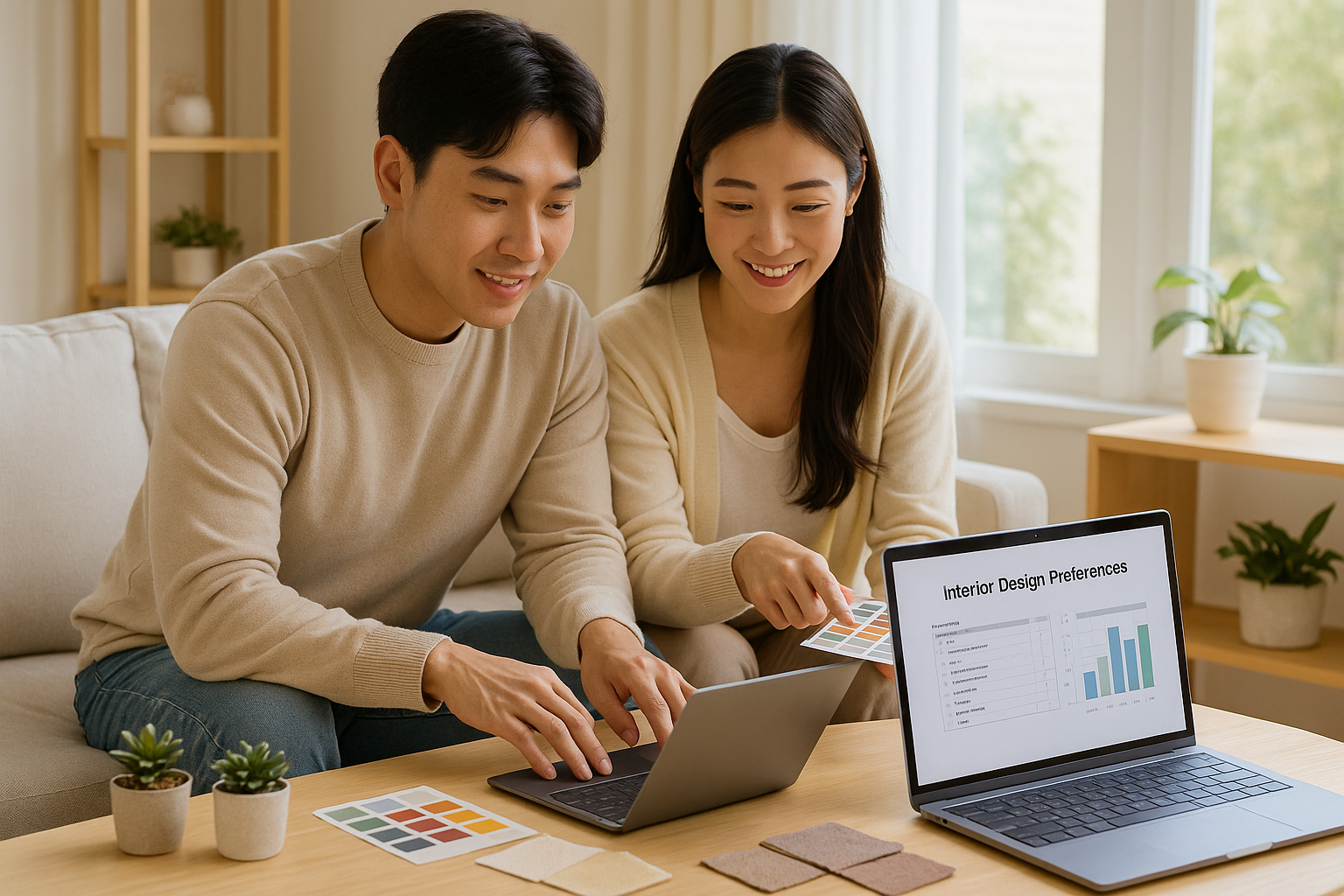 인테리어 취향 설문에 응답중인 신혼부부