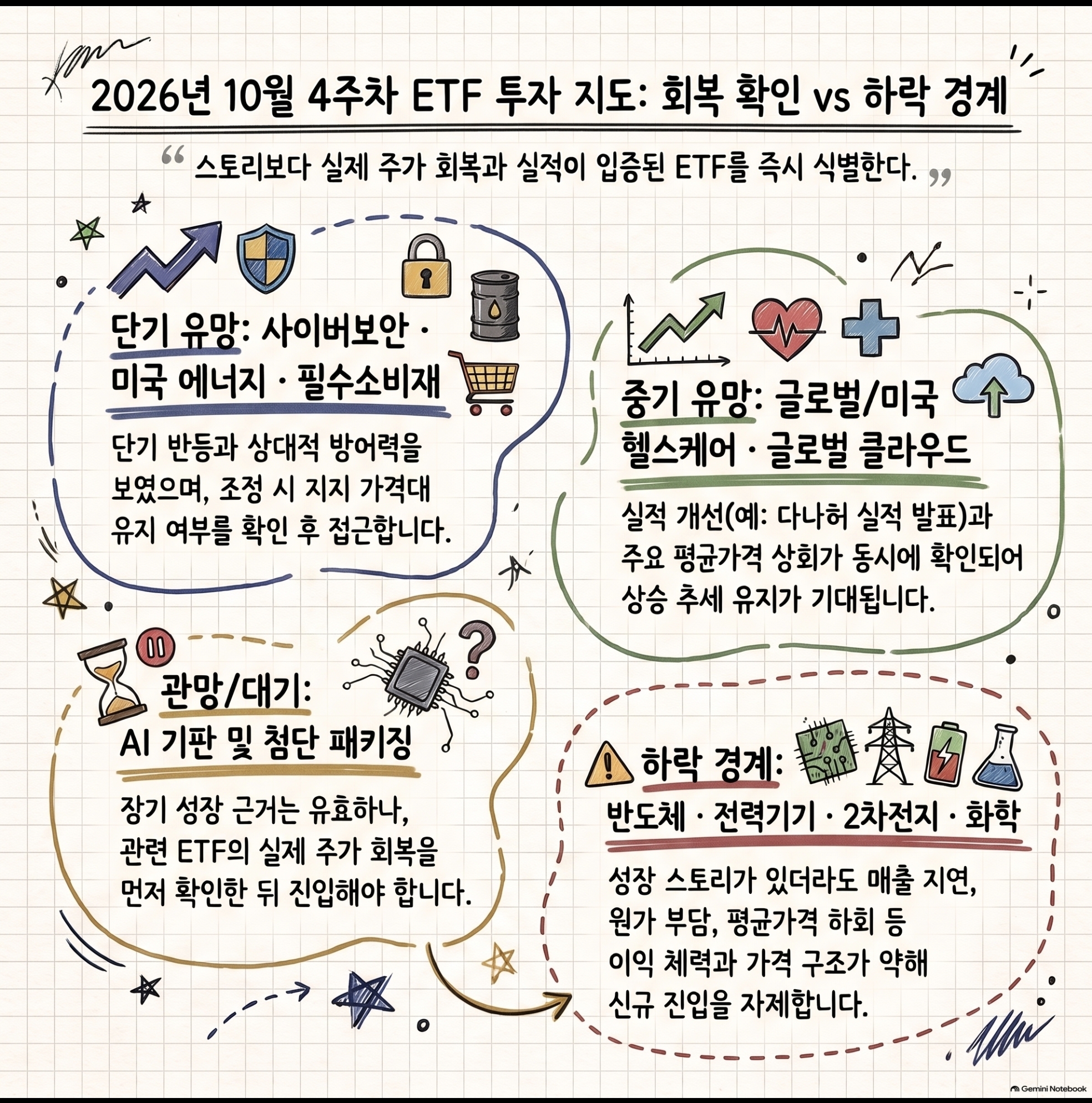 에너지·헬스케어 우위, 보안·클라우드는 회복 확인…반도체·전력기기는 대기|2026년 10월 4주차