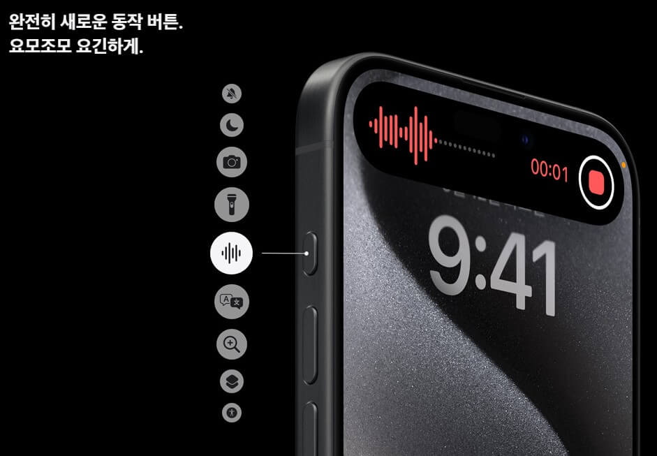 액션 버튼의 다양한 기능들을 이모티콘으로 설명하는 사진