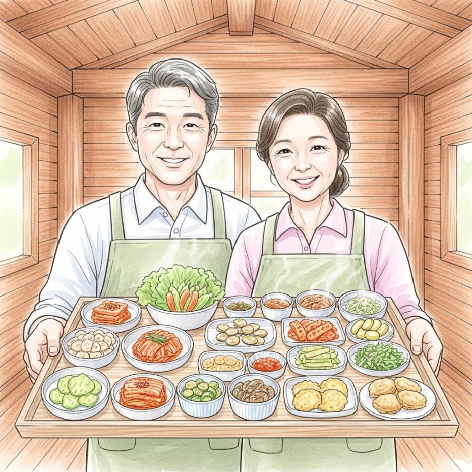 푸짐한 시골 밥상을 준비하는 정겨운 민박집 풍경