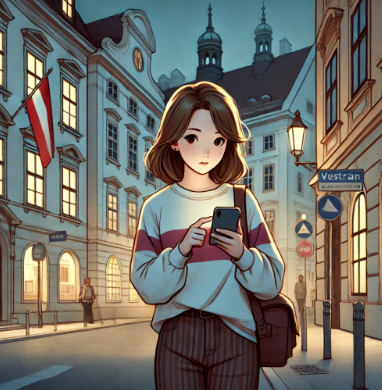 오스트리아에서 치안을 걱정하며 조심스럽게 귀가 중인 여학생의 모습